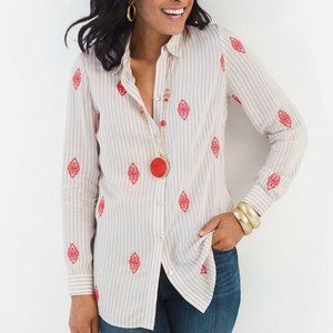 💜 Chicos Embroidered Medallion Striped Shirt Top